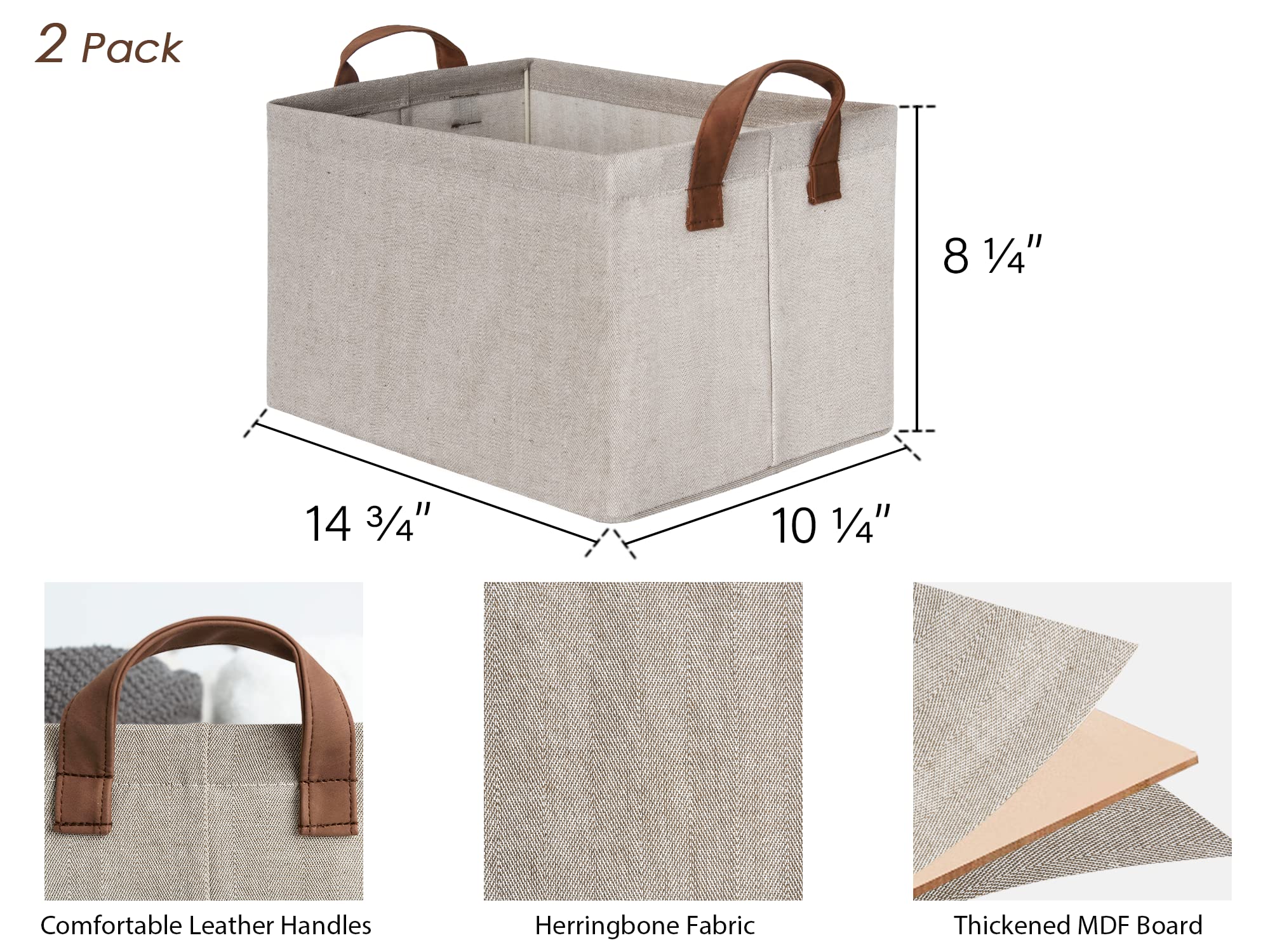 StorageWorks Storage Baskets for Shelves with Metal Frame  Fabric Storage Bins  Brown and Beige  2-Pack